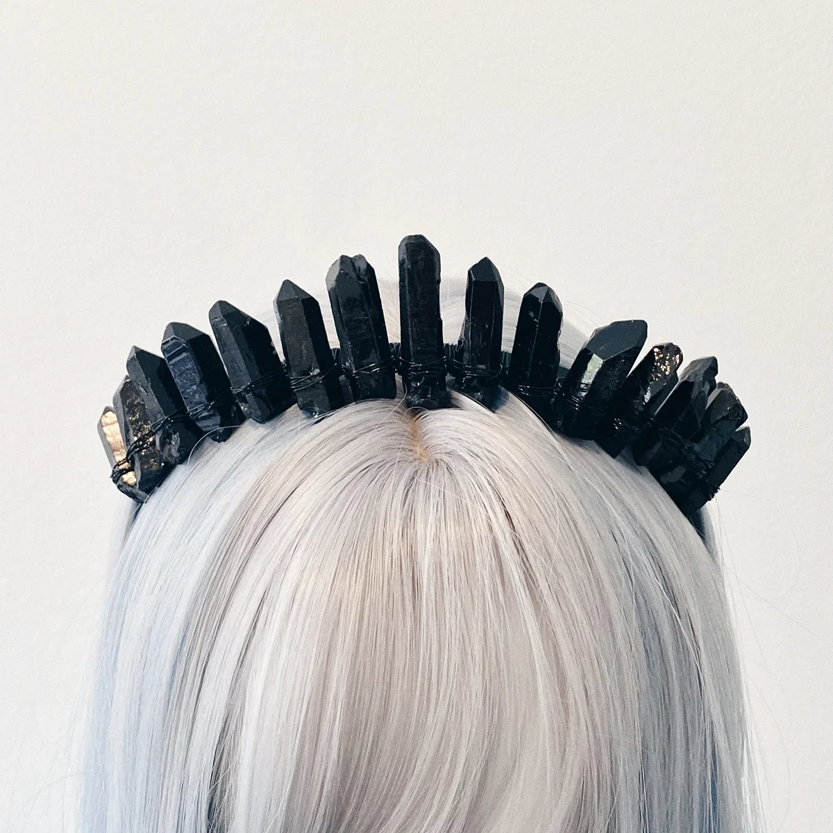Raven | Black Crystal Quartz Goth Crown Bridal Tiara Witch Crown Wicca Gothic Cosplay Maleficent Tiara Bridal Headpiece