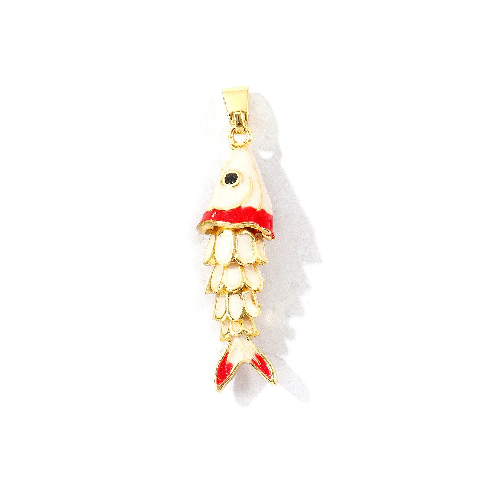 1 Stück Ozean-Schmuckanhänger Fisch Tier 18K vergoldeter emaillierter Perlmutt-Messing-Anhänger für DIY-Halskettenherstellung Großhandel 4,1x1,1cm – Detail 2