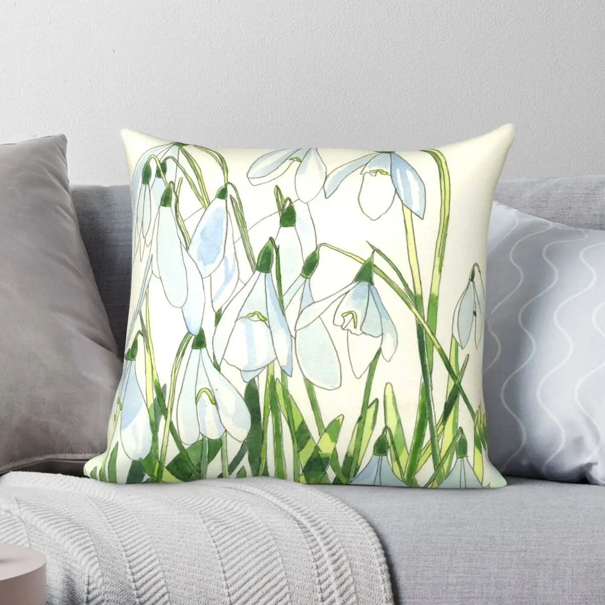 Snowdrops Watercolour Painting Pillowcase Polyester Linen Velvet Pattern Zip Decor Throw Pillow Case Sofa Seater Cushion Cover