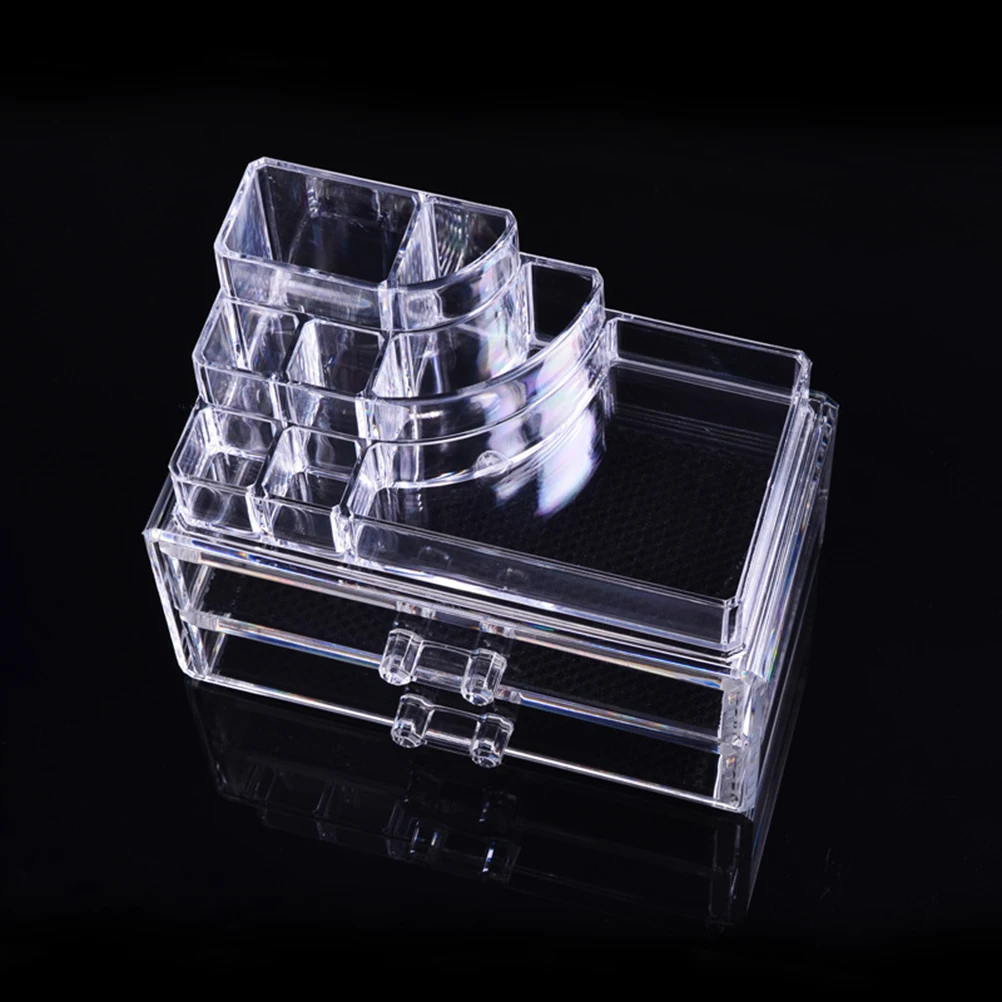 

3 Tier Clear Makeup Box 2 Large Drawers 4 Compartments Lipstick Rack Storage Organizer for Cosmetics Jewelry Display