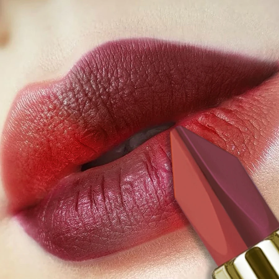 투톤 스플라이싱 그라데이션 립스틱, 오래 지속되는 방수 초콜릿 컬러, 매트 벨벳 누드 섹시 피그먼트 메이크업 여성용 cos