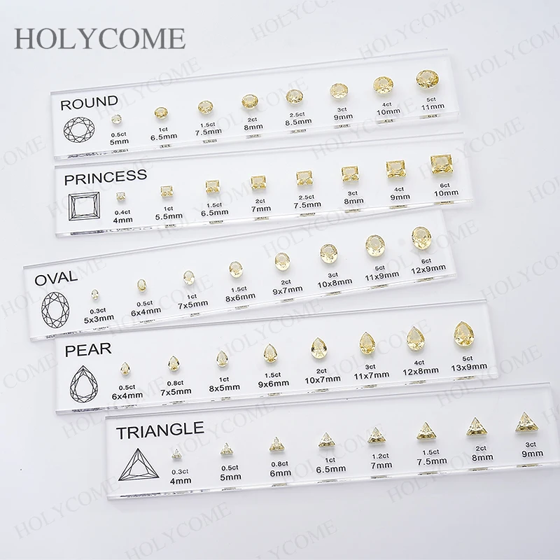 Updated Free Custom LOGO Kit Fancy Shapes CZ Diamond Carat Chart Comparison Set Reference White Pink Yellow Gemstone Selectable