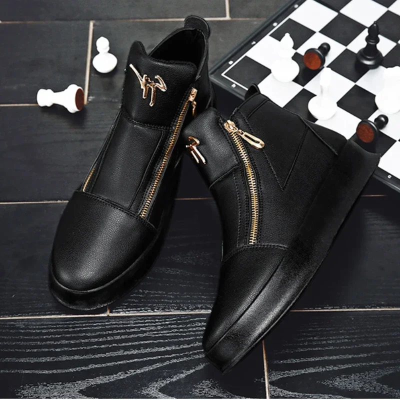 عالية أعلى عارضة أحذية للرجال العلامة التجارية حذاء من الجلد أزياء الرجال الأبيض أحذية التزلج منصة فاخرة أحذية رياضية جلدية الرجال الأحذية