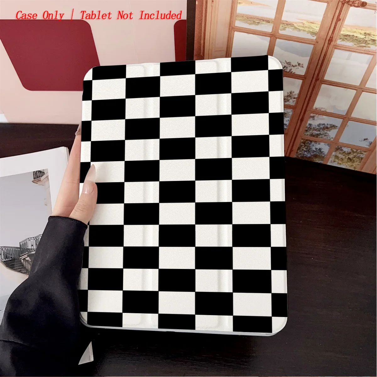 

Black White Checkered Pattern iPad Case - 360° Rotatable Foldable Protector for Apple Tablets