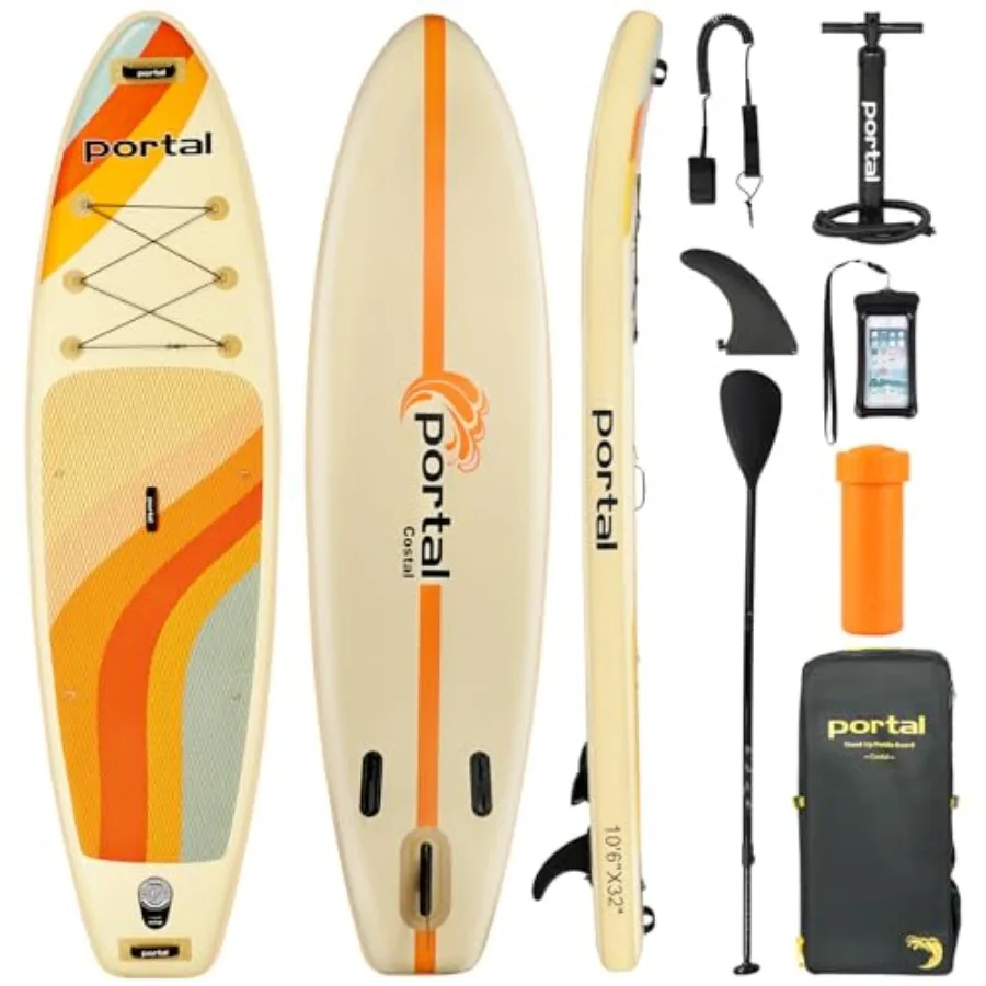 

SUP inflatable paddle board for adults 10'6'' PVC material navy blue non-slip deck includes adjustable paddle carry bag repair