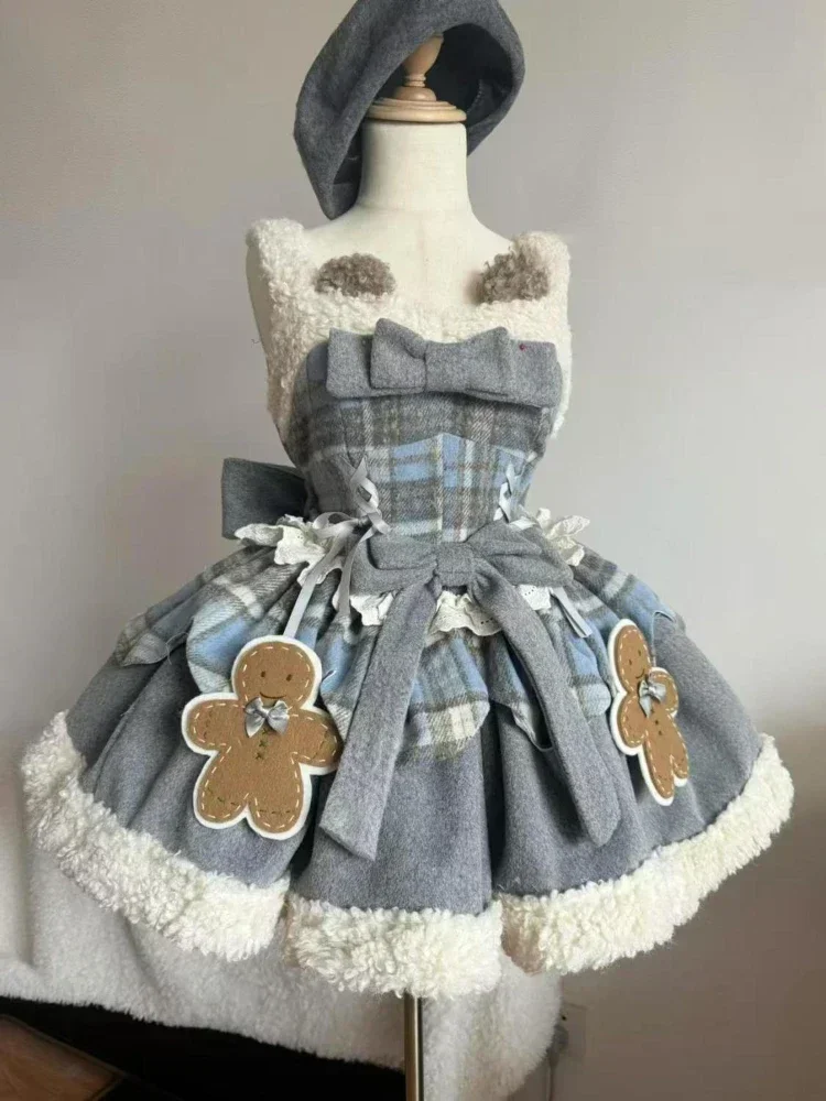 Winter Japanische Süße Lolita Grau 2-teiliges Set Chic Cape + Nette Patchwork Kleid Neue Mode Harajuku Kawaii Frauen Warme kleidung Anzug