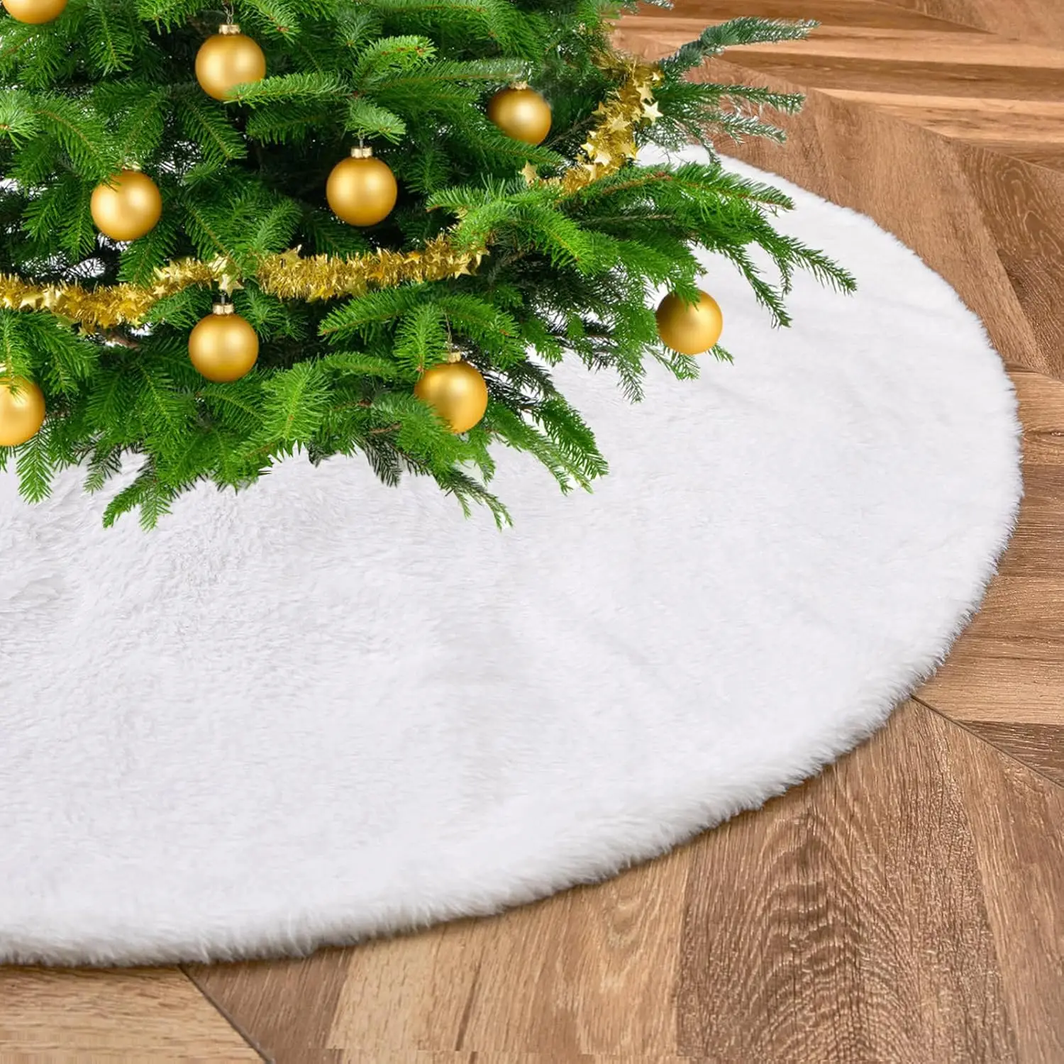 4 Pieces 24 Inch White Christmas Tree Skirt Faux Fur Plush Skirt Christmas Tree Decoration Holiday Party Indoor Outdoor Christma