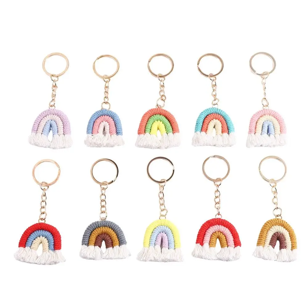 Tassels Pendant Three Color Rainbow Key Chain Fashion Pretty Handmade Woven Key Ring Durable Sweet Knitted Rainbow Keychain