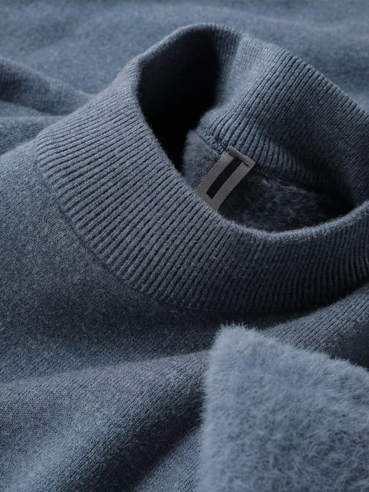 

Мужской зимний утепленный свитер с высоким воротником, на флисовой подкладке, приталенный, дышащий, мягкий, вязаный, для делового и повседневного стиля