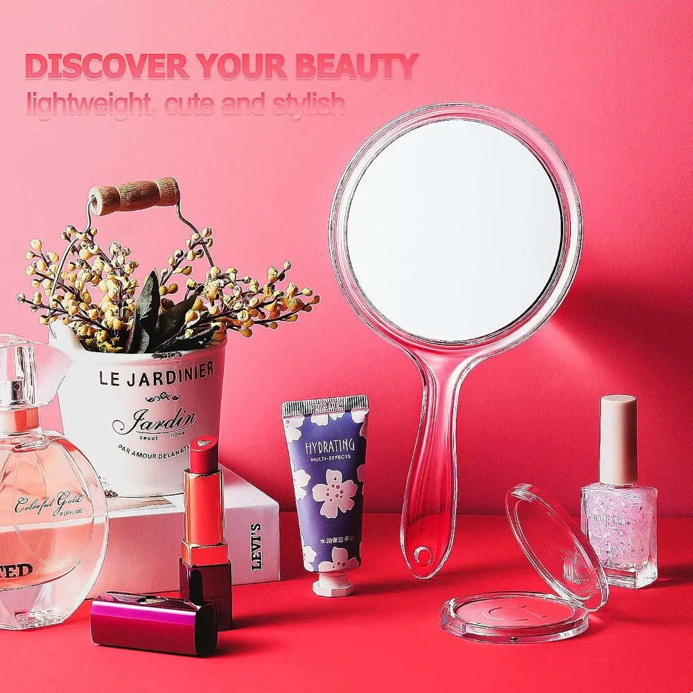 

Double sided handheld mirror, magnifying glass with handle, transparent handheld mirror, circular makeup mirror
