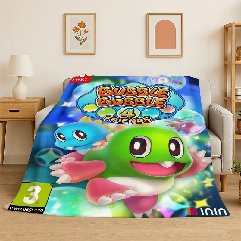 Retro Bubble Bobble Cartoon Game Flannel Blanket Soft Warm Throw Blanket for Bedroom Living Room Bed Travel Camping Picnic Gift