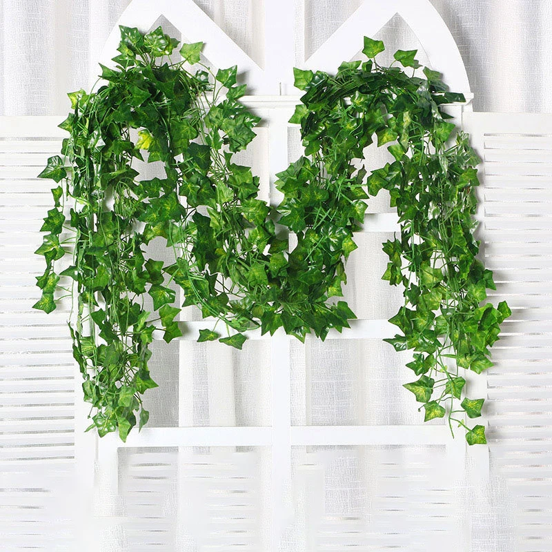 Guirnalda de hojas de hiedra verde, Planta Artificial de 2,2 M, vid colgante de pared de seda, decoración de jardín, hogar, fiesta de boda, guirnalda de hojas falsas