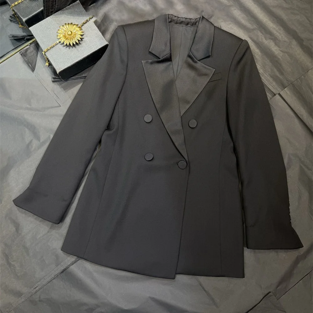 2026 Winter Women's Suit Jacket, Satin Double-Breasted Commuter Women's Outerwear, Y2K New Fashion Versatile Slim-Fit Coat bra