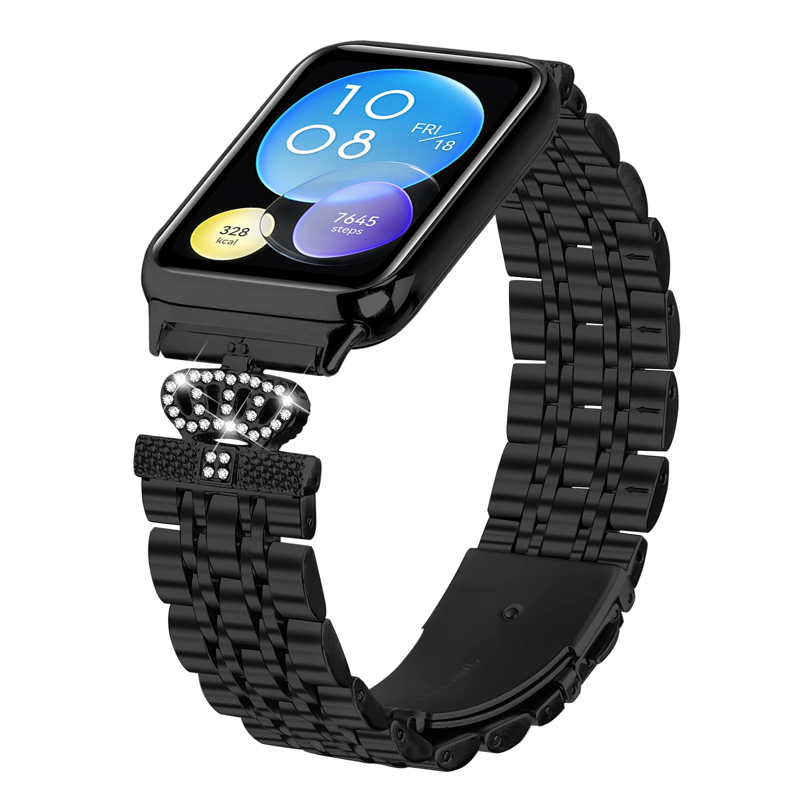 For Mi Band 8 Pro 9Pro Watchband Stainless Steel Crown Seven-Beads Diamond Bracelet Correa Strap For Xiaomi Redmi Watch 4 5