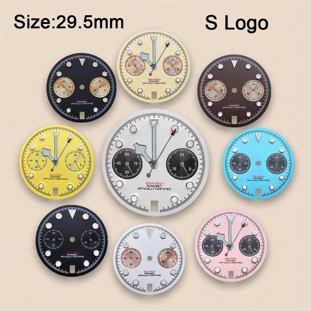 29.5mm S Logo Panda Dial Fit VK63/VK64 Quartz Movement Green Luminous Matte High Quality Dial Watch Modification Accessories