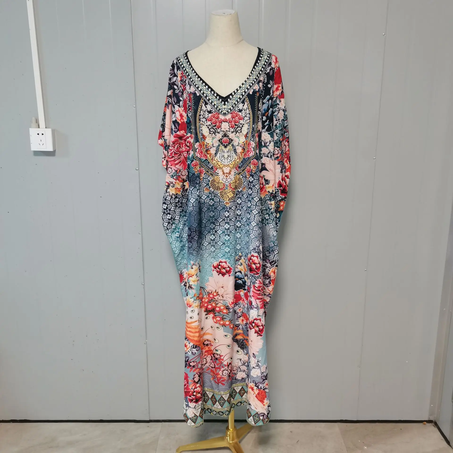 Sukienki Kaftan dla kobiet Plus Size strój kąpielowy zakrywają Kaftan Maxi tunika plażowa kostium kąpielowy