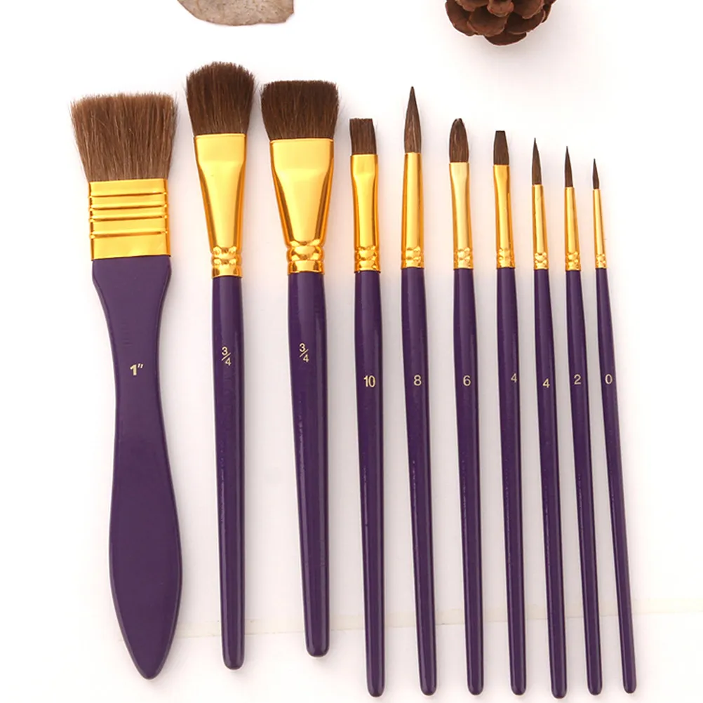 1Set Wooden Bristle Painting Brushes Set Natural Hair Brushes for Oil Acrylic Watercolor Stenciling DIY Home Decor Art