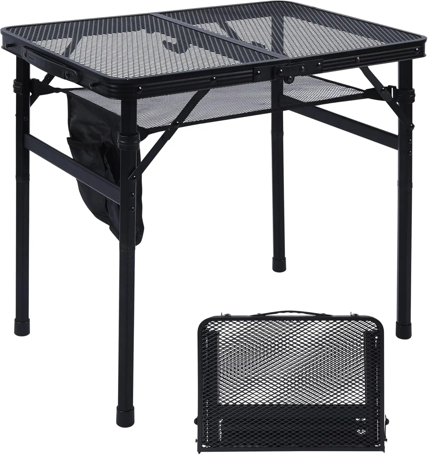 

Camping Table, 2x1.3 FT Portable Folding Grill Table, Lightweight Height Adjustable Metal Table with Mesh Desktop and Bag for