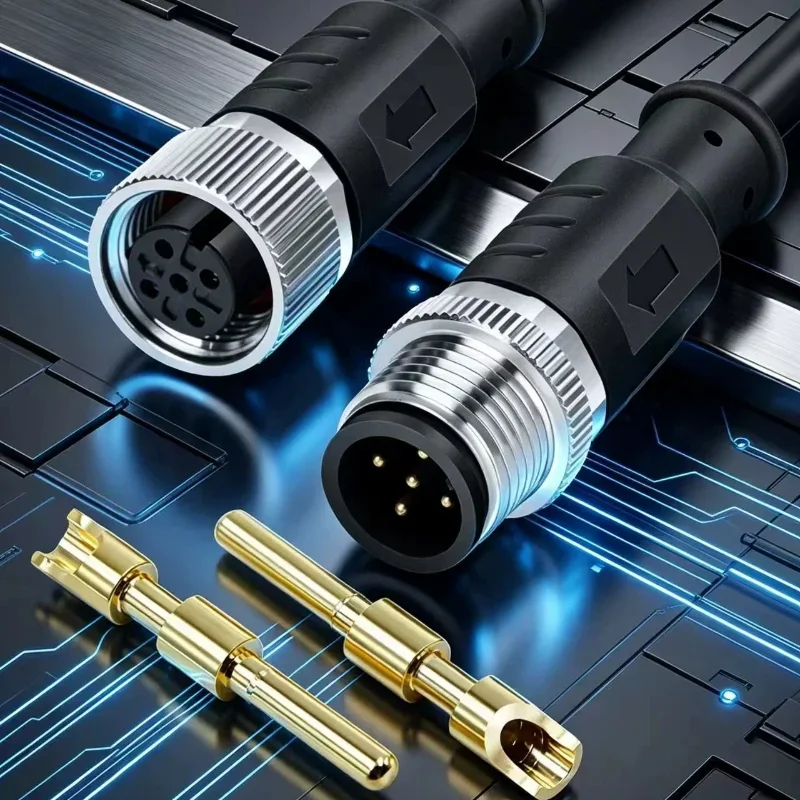 M12 Connector 4 5 6 8 12Pin Male Female IP67 Waterproof Aviation Plug Sensor Cable A Coded 90Deg Flange LED Robot Machine Vision