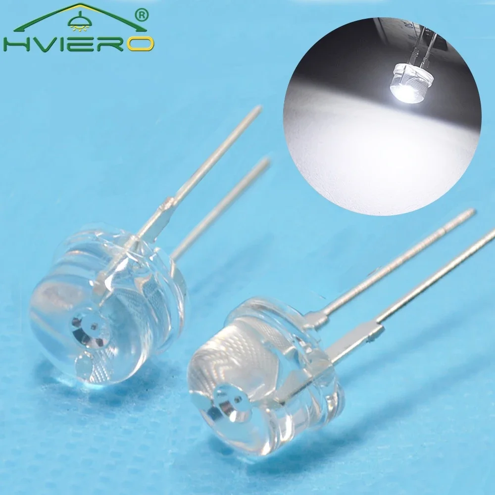 500Pcs 8mm Straw Hat 0.5W White Warm Red Yellow Blue Green Emitting Diode LED Wide Angle Ultra Bright Bulbs F8 Light Lamp Diodes