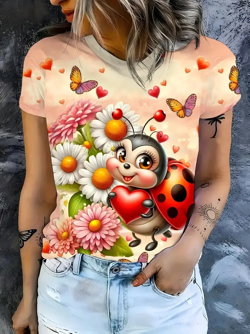 

Cute Seven Star Beauty Bee Pattern 3D Printed Women's Short sleeves T-shirt Fashionable Summer Casual Oversized Women's Clothing
