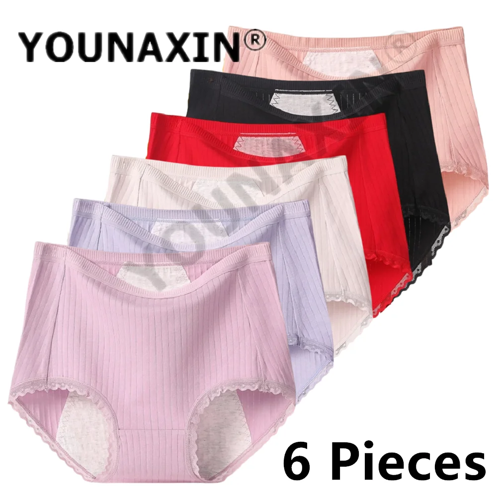 

6 Pcs Women's Big Size Briefs Breathable Cotton Undies Underwear Large Panties Menstrual Underpants XL 2XL 3XL 4XL 5XL 6XL