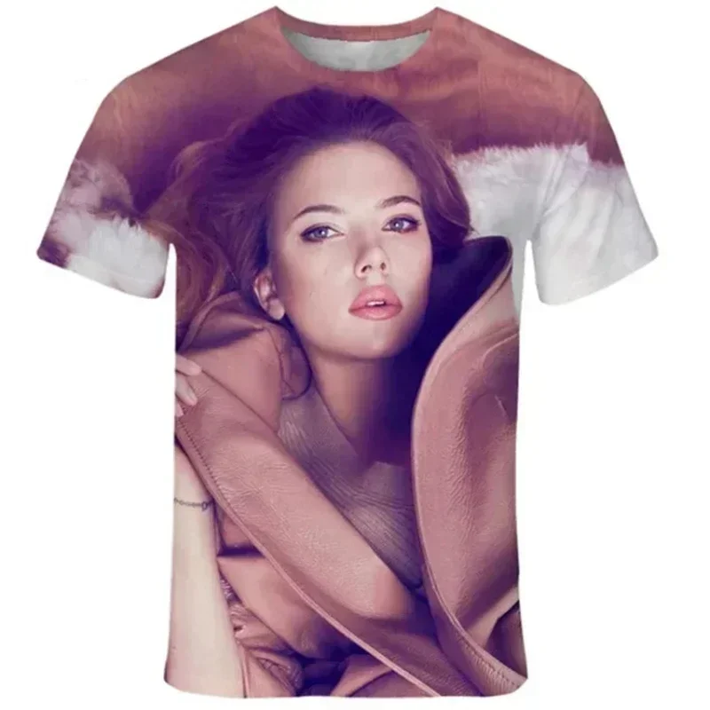 2024 Fashion Men's and Women's T-shirts 3D Printed Scarlett Johansson Harajuku Street Neutral Clothing Loose O Collar Top