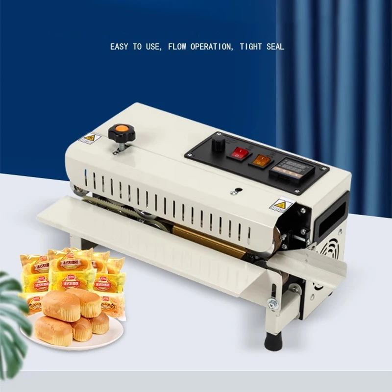 Horizontal Auto Continuous Bag Sealing Machine FR-400 Plastic Bag Band Sealing Machine Sealer Electric Bag Sealer Date Printing