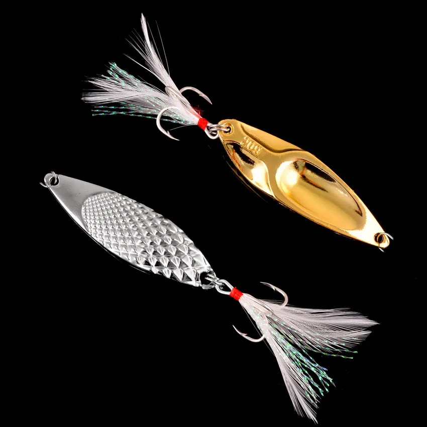 Metal Vib Spinners Spoon Lures 3g 5g 7g 10g 15g 20g Artificial Bait With Feather Hook Lure Fishing Tackle for Bass Pike Perch