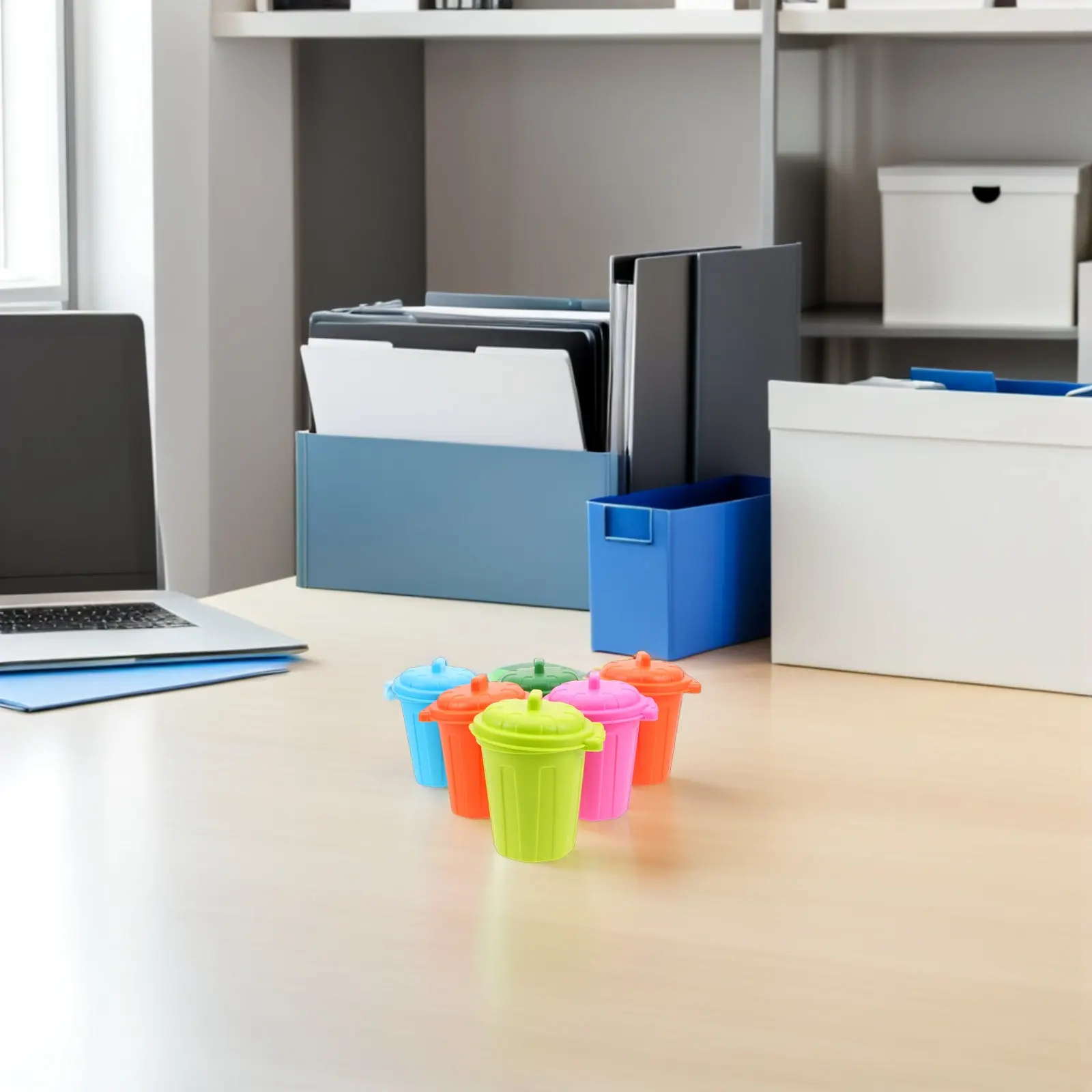 

6Pcs Mini Desk Trash Can Lid Small Trash Bin Portable Pen Holder Desktop Garbage Container Office School Home Party
