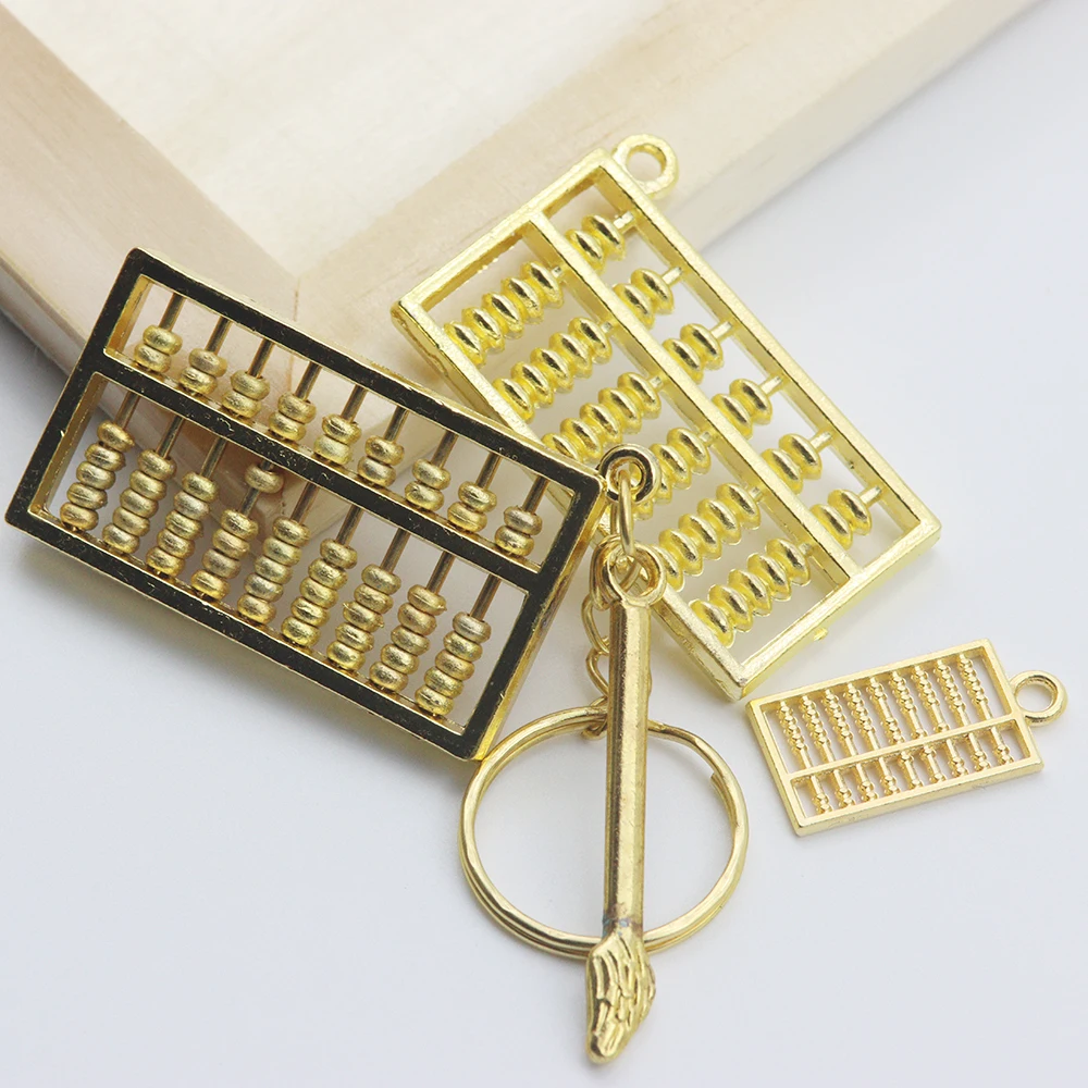 1PCS Chinese abacus gold pocket Feng Shui abacus head Metal arithmetic keychain Car keychain DIY metal pendant accessories