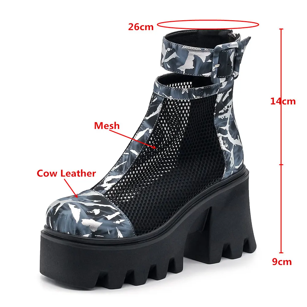 MILI-MIYA New Arrival Breathable Mesh Women Cow Leather Sandals Ankle Boots Super High Thick Heels Platform Mixed Color For Lady