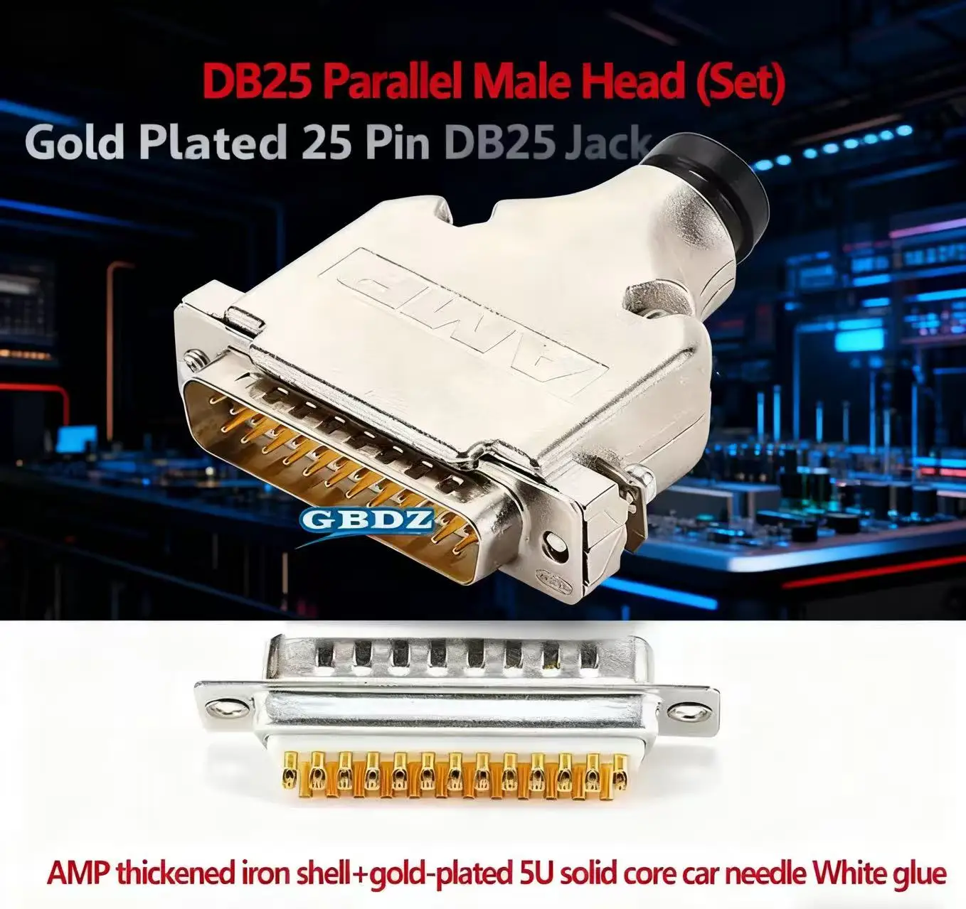 مطلية بالذهب 25 دبوس DB25 جاك المكونات المتوازية 3U 5U الصلبة دبوس لحام أمبير قذيفة معدنية 25P ذكر أنثى التوصيل