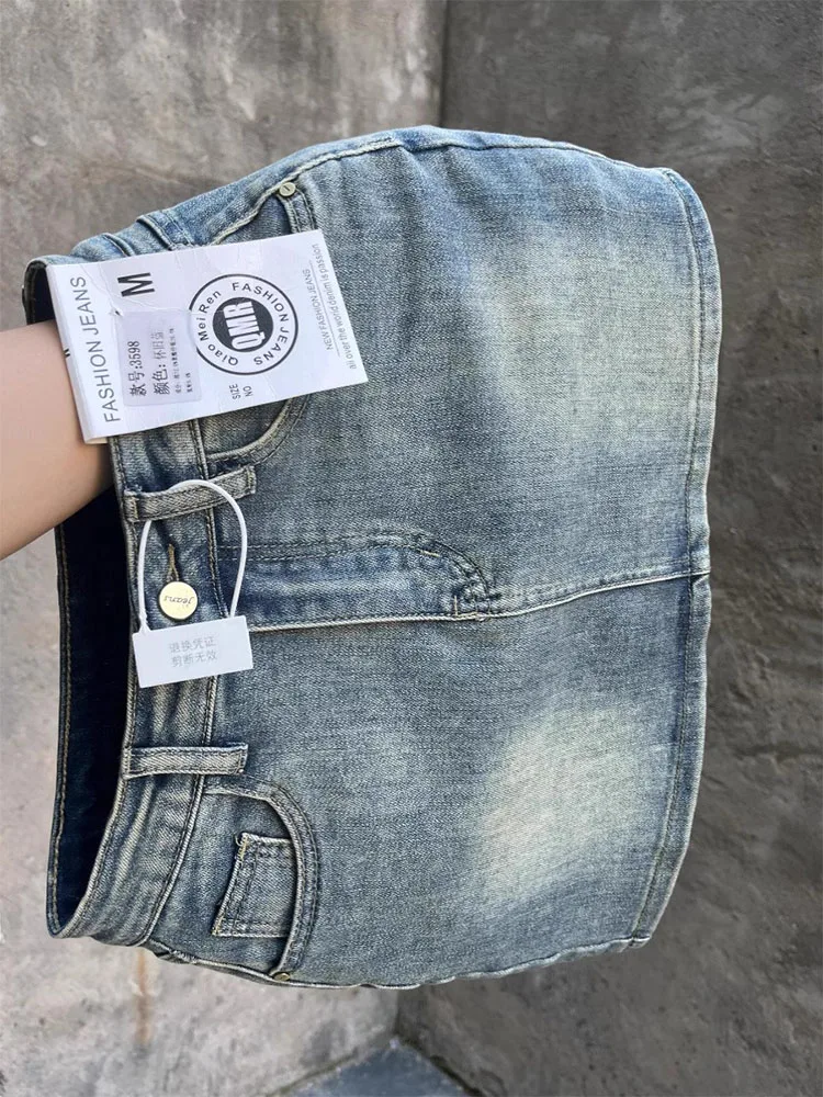 

High Waist Denim Skirt Women's Retro American Sle Elastic Slim Fit ort Skirt Anti-Light Walking Skirt Autumn New Arr...