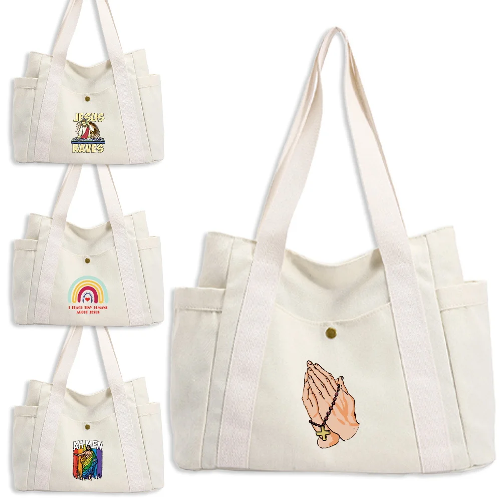 

Canvas Bag Large Capacity Shopping Bags Jesus Pattern Stylish Shoulder Canvas Bag Commuting Daily Versatile Shopping Bags