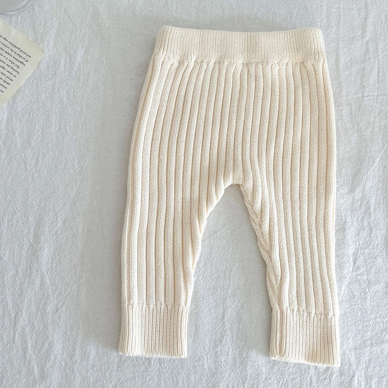 Kids Solid Color Knitting Elastic Waist Trousers Spring Autumn Toddler Baby Girls Boys Pants Casual Fashion Knitting Pants