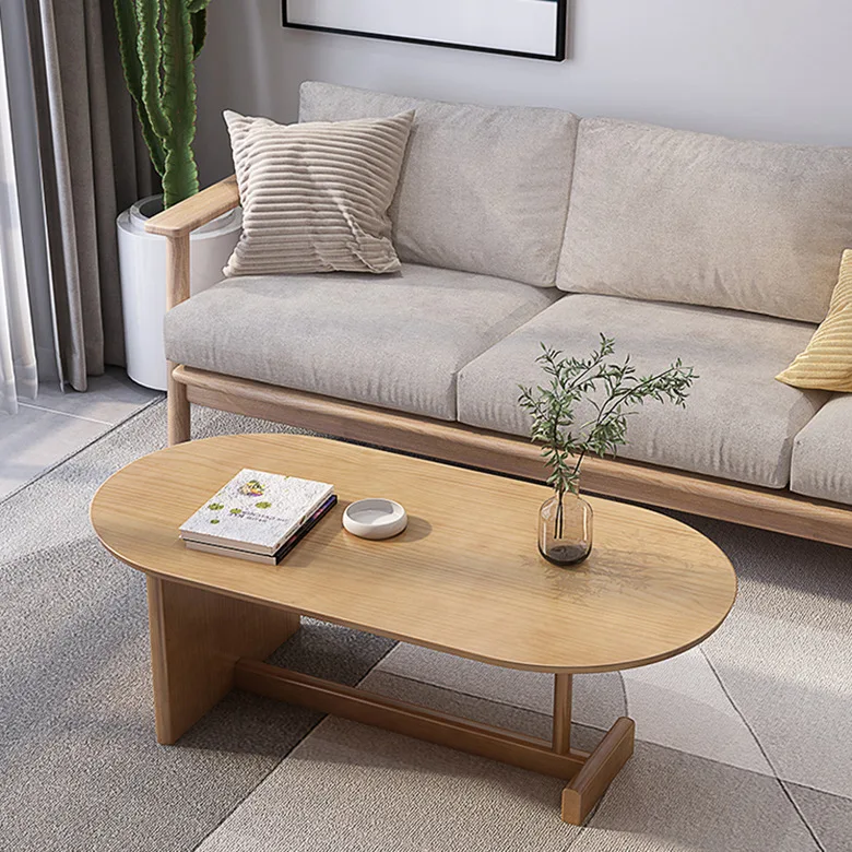 Nordic household small apartment solid wood coffee table, oval log small table, simple and modern creative low tea table