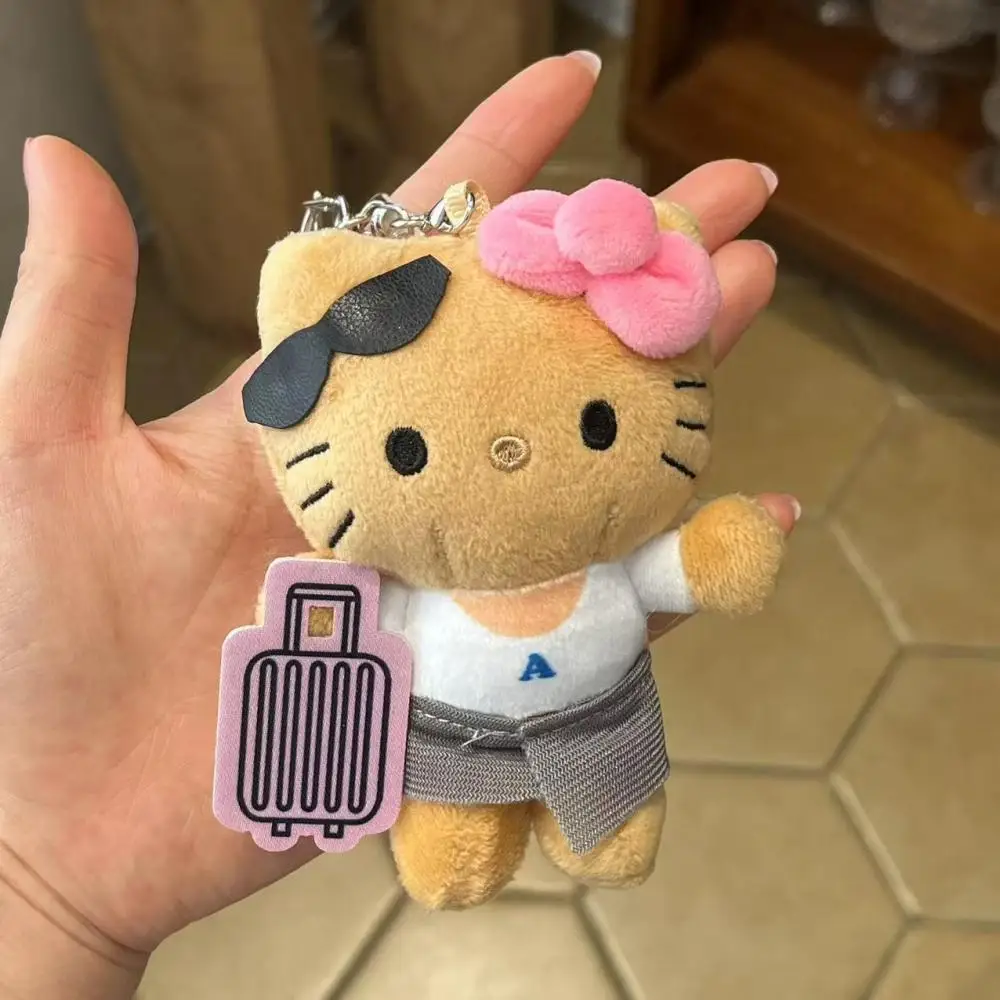 Sanrio Black luggage Kitty Plush doll Leisure vacation style Pendant keychain Children Toys Birthday gifts for boys and girls
