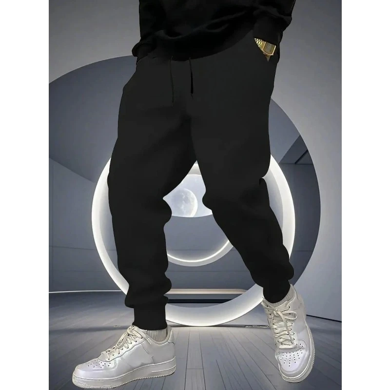 

Men's Autumn and Winter Casual Sweatpants with Elastic Waist and Drawstring, Knitted Fabric, Regular Fit, with Side Pockets