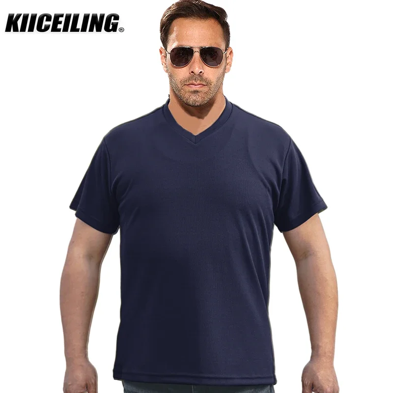 KIICEILING-MP-VP, Tactical T-Shirt Men,V Neck Short Sleeve,Nylon, Casual, Lapel, Summer Street Outdoor Sport Hiking T Shirts