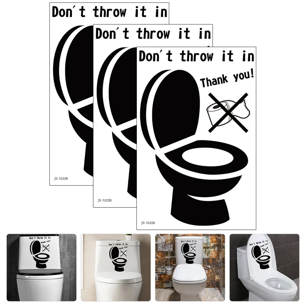

3pcs Toilet Decal Premium Pvc Self-Adhesive Bathroom Sticker For Wall Glass Smooth Surfaces Removable Home Decorative