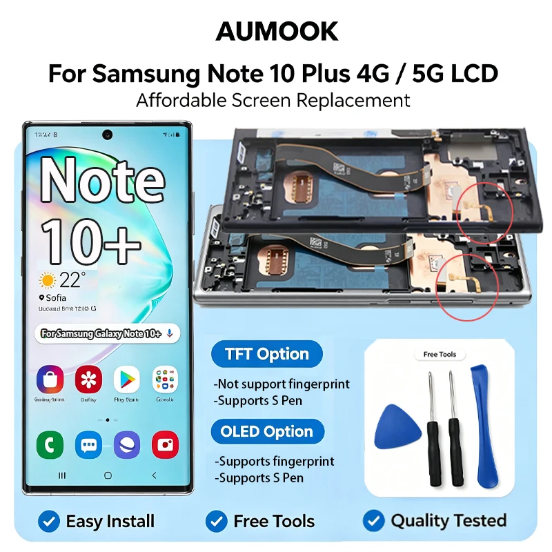 10+ AMOLED LCD Touch Screen Digitizer For Samsung Galaxy Note10 Plus 4G 5G Display Assembly Replacement Repair Spare Phone Parts