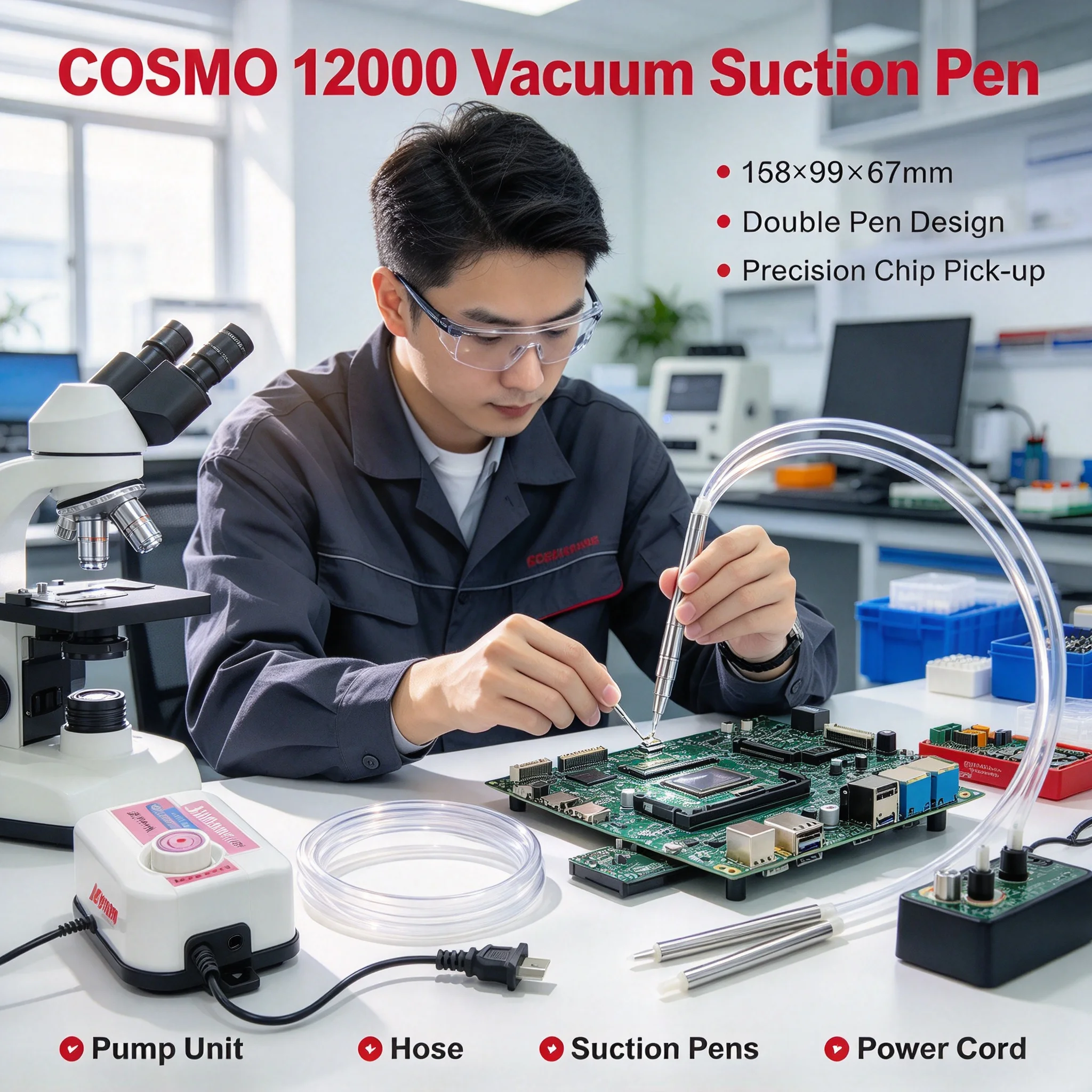 Cosmo 12000 Portable Air Vacuum Suction Pen, BGA Repair Hand Tool, SMD SMT IC Chip Electronic Component Picking Suction Pump