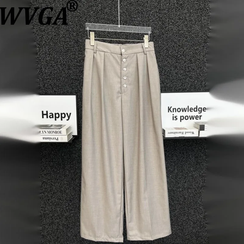 

Новые мужские брюки WVGA: Элитные, объемные, плиссированные, на пуговицах, широкие штанины, нишевый тренд, универсальный темный стиль Ins W22335