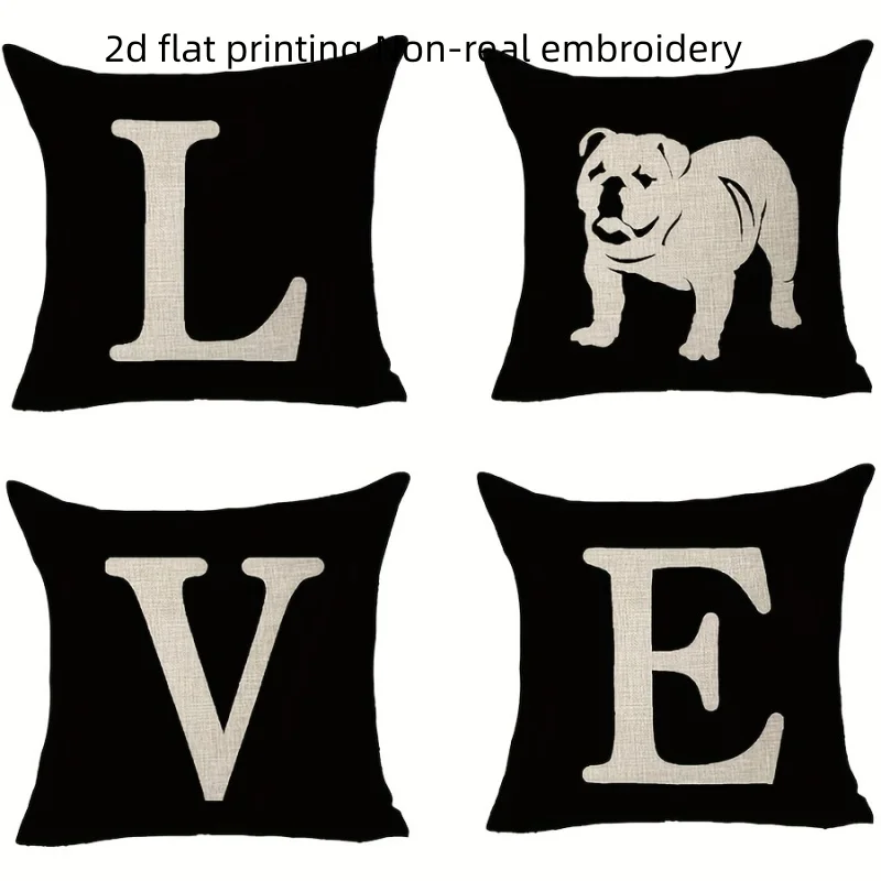 LOVE Bulldog Throw Pillow Covers, Letter L V E and English Bulldog Print Cushion Cases, Pet Lover Decor for Bedroom Living Room