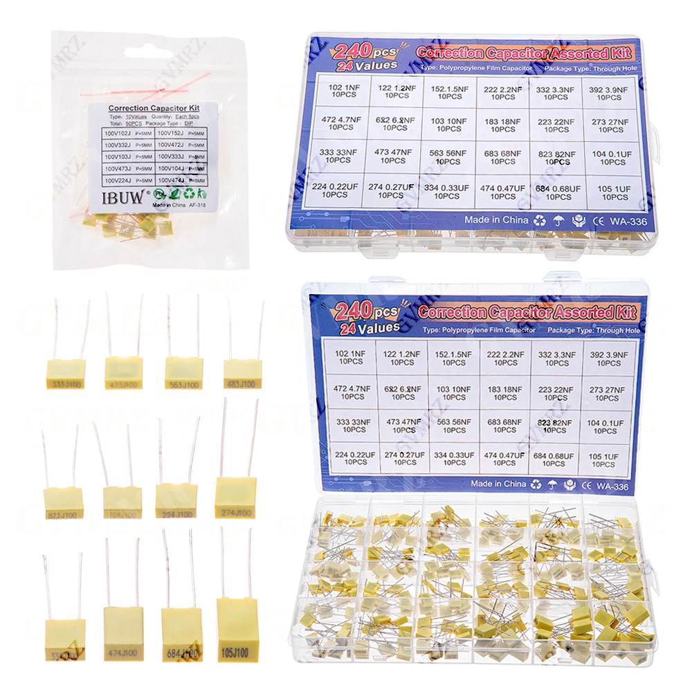 47nf 22nf 1nf Polypropylene Safety Plastic Film kit 100nf 220nf 10nf 0.47uf 0.1uf 330nf Correction capacitor