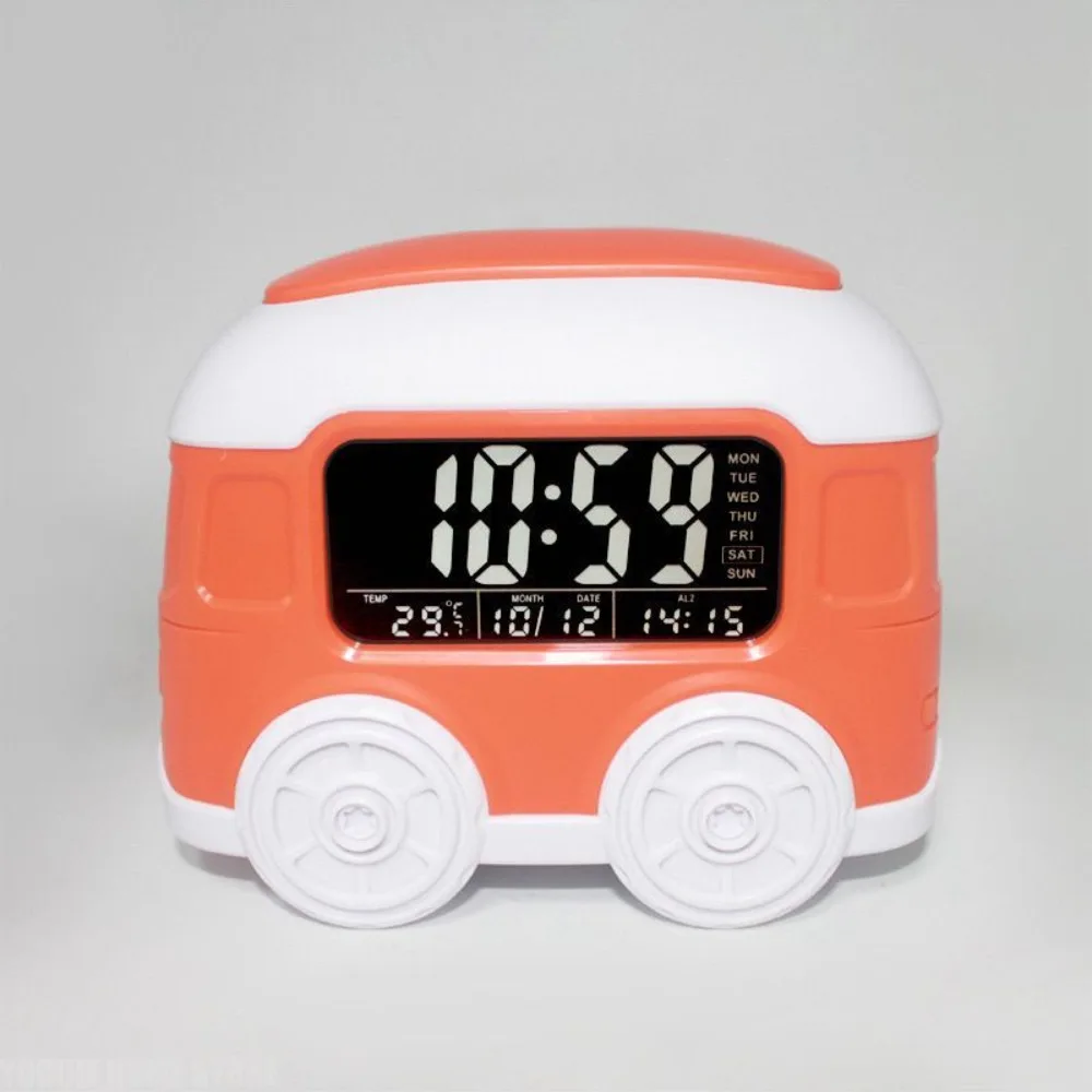 Digital Desk Clock LED Bus Alarm for Kids with Temperature Week Day Display Voice Time Telling Three Sets of Alarm Clocks