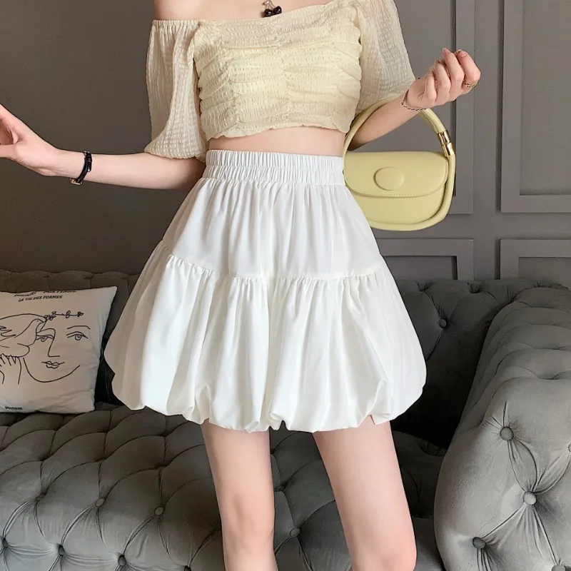 Sweet Spicy White Bud Ultra Mini Skirt Micro Mini Short Skirts Swomen's French Fluffy A-line Dress High Waist Short Y2K Skirt