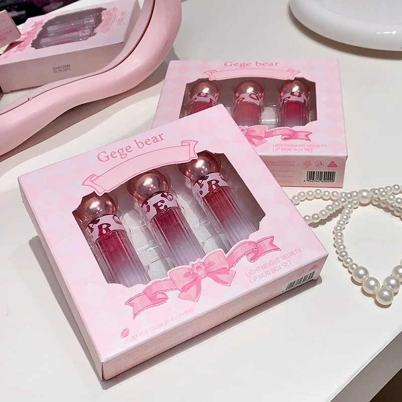 Brillo de labios aterciopelado ligero Gege Bear, color de estudiante de estilo coreano de terciopelo mate que no se desvanece fácilmente, brillo de labios natural