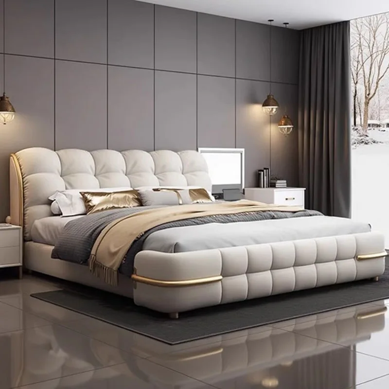 Nordic Bedroom Bed Aesthetic Leg Support Metal Lounge Bed Frame Luxury Upholstery Muebles Para El Hogar House Accessories